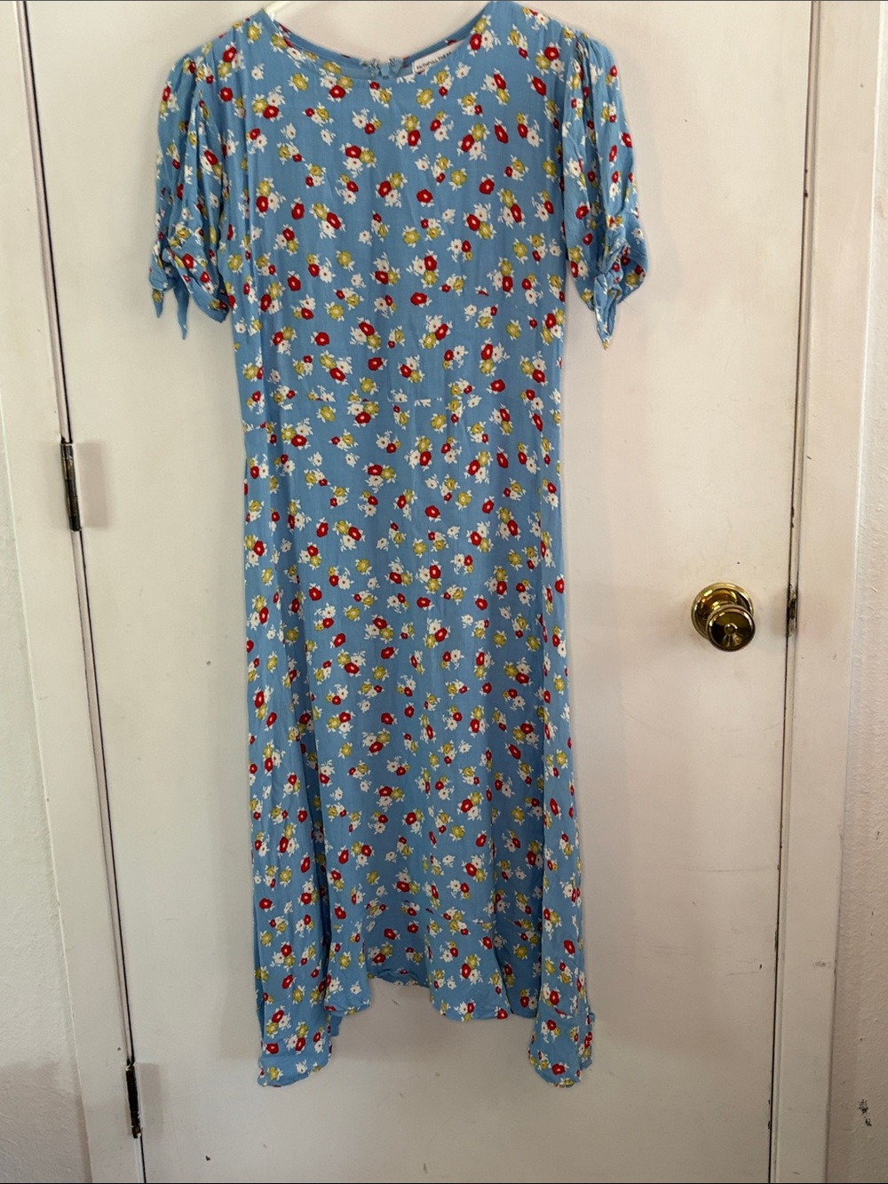 Faithful the Brand cornflower blue dress red gold white floral print Size 4